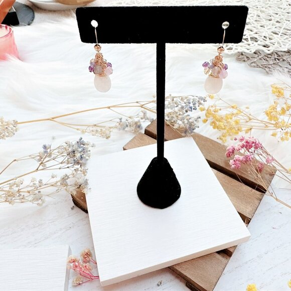 New Moonstone and Mini Gemstone Cluster Earrings | Handmade in BC - Picture 4 of 4